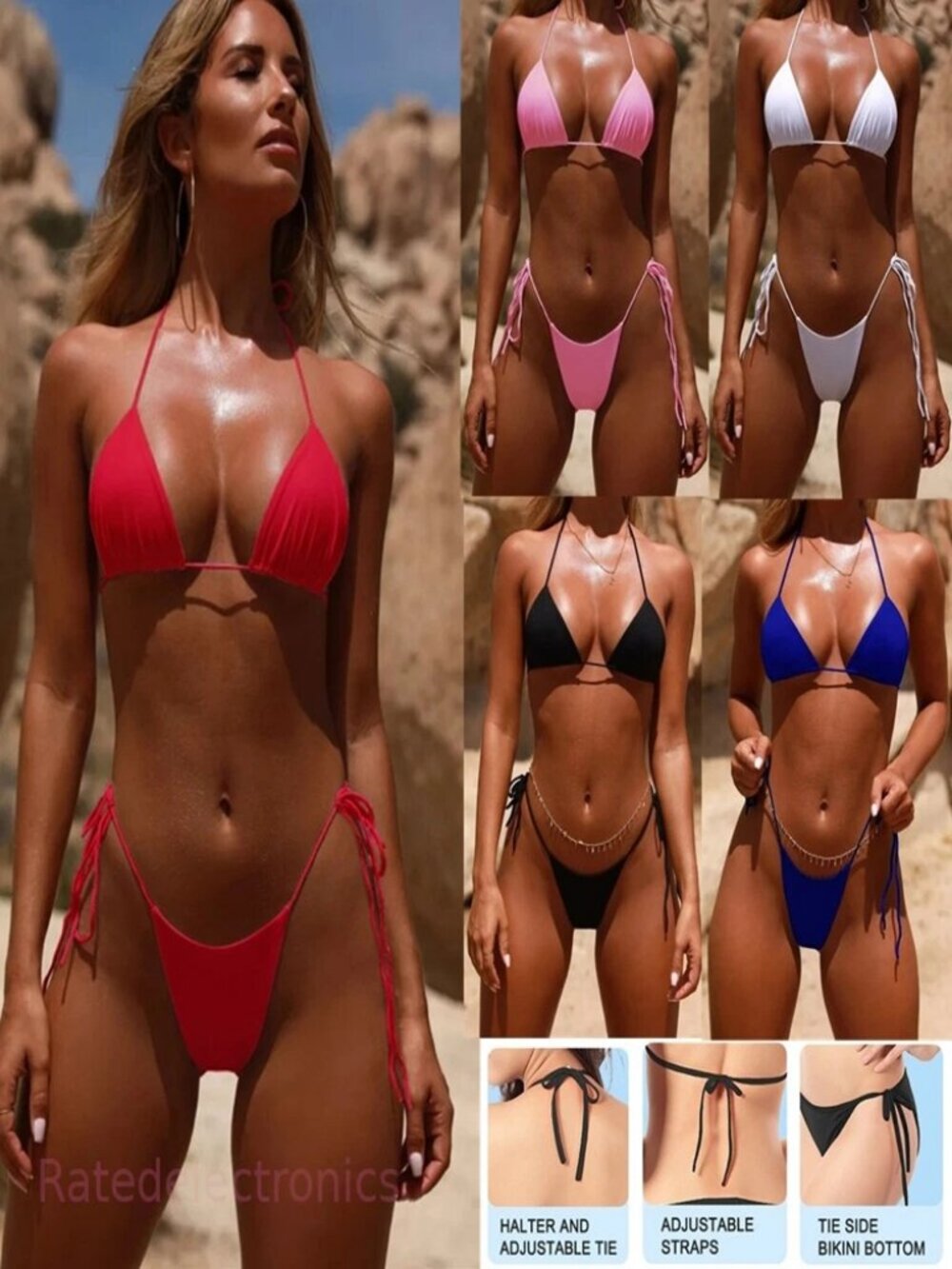 New Sexy Mini Bikini Shiny Women Brazilian G-String Set Thong Swimwear Swimsuits - Picture 2 of 10